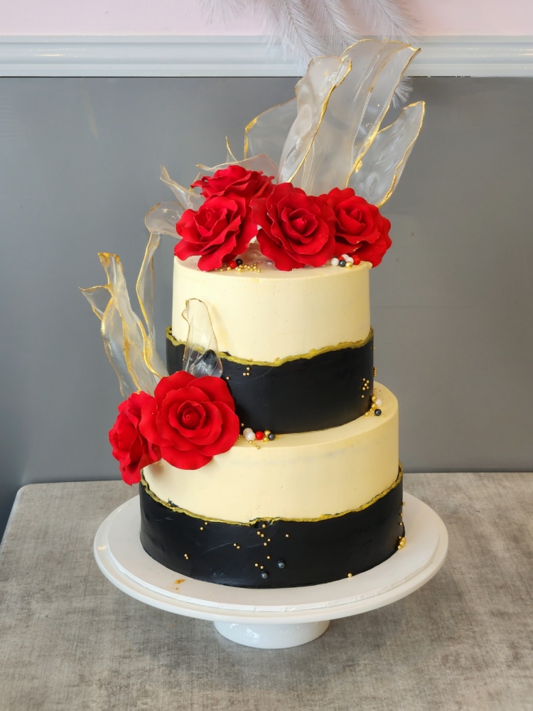 Wedding Cake with Sails and Roses